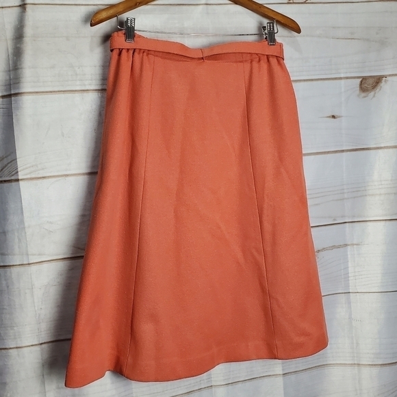 Vintage 70s Dalton Orange A-Line Belted Midi Modest Skirt Size 12 - Picture 5 of 8